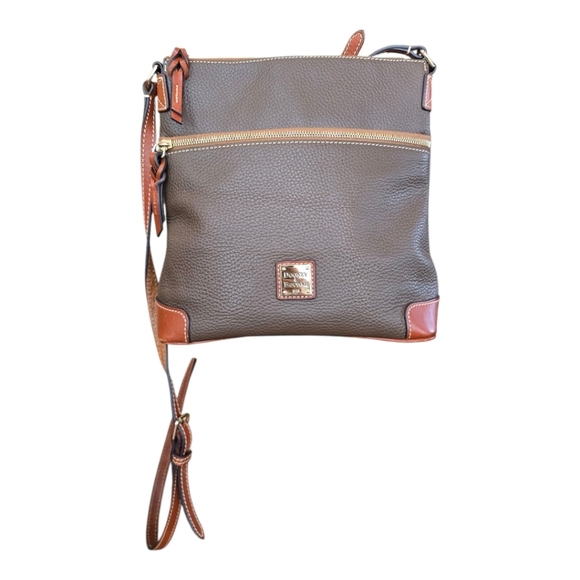 Dooney & Bourke Brown Tan Pebble Grain Leather Crossbody Shoulder Bag - Picture 5 of 16